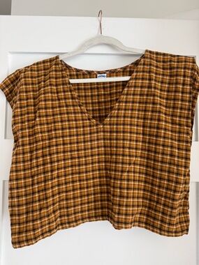 Frond Women's Mustard Plaid V-Neck Crop Top